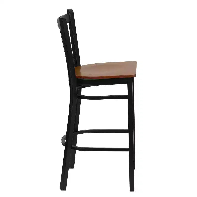 Emma and Oliver Black Vertical Back Metal Restaurant Dining Barstool