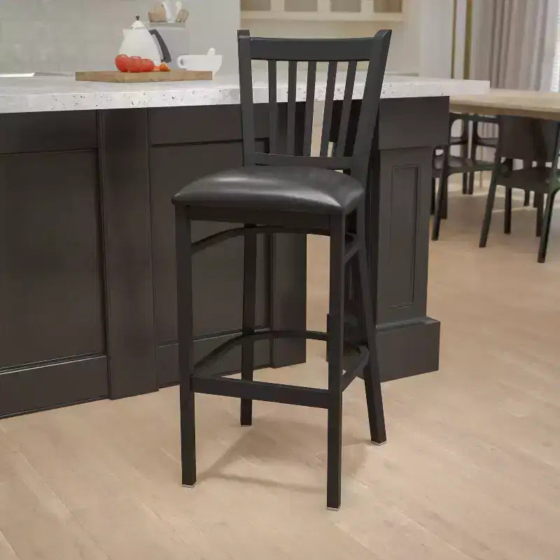 Emma and Oliver Black Vertical Back Metal Restaurant Dining Barstool