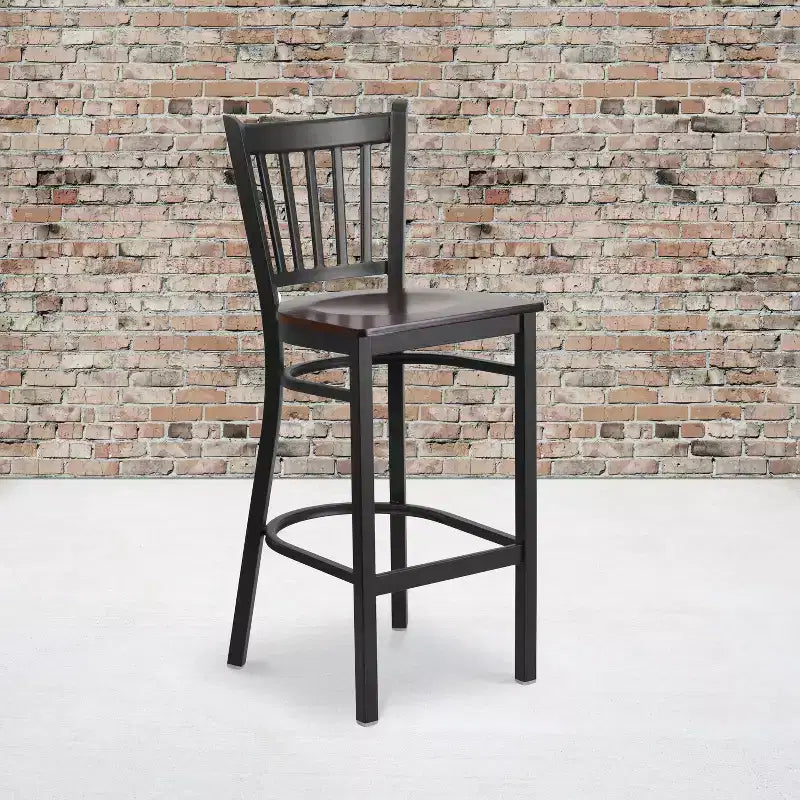Emma and Oliver Black Vertical Back Metal Restaurant Dining Barstool