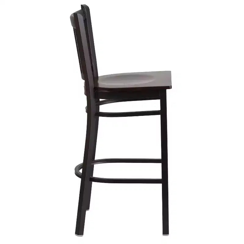 Emma and Oliver Black Vertical Back Metal Restaurant Dining Barstool