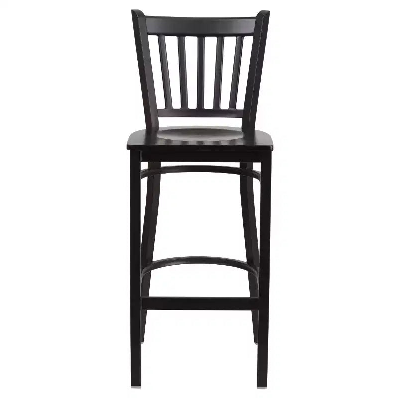 Emma and Oliver Black Vertical Back Metal Restaurant Dining Barstool