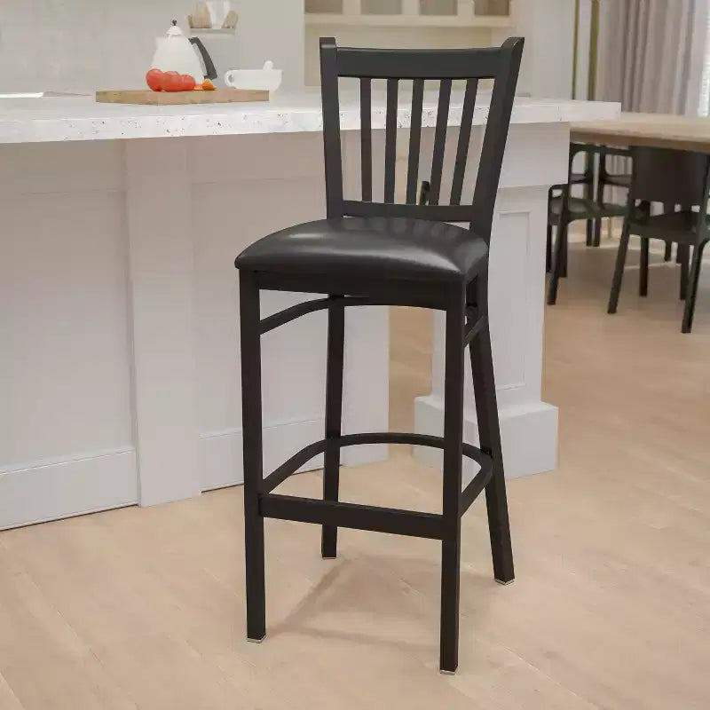 Emma and Oliver Black Vertical Back Metal Restaurant Dining Barstool