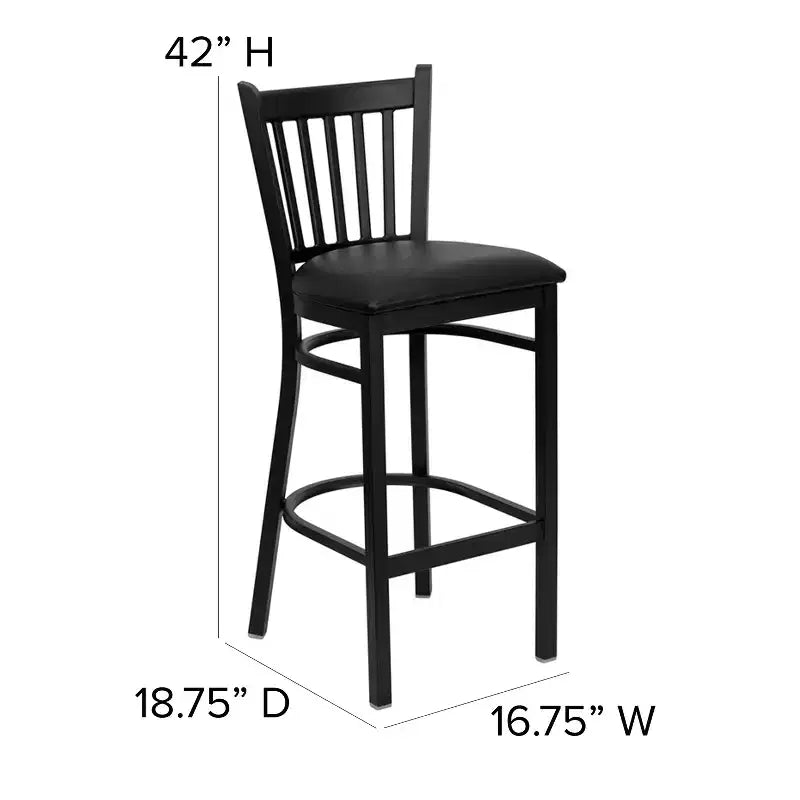 Emma and Oliver Black Vertical Back Metal Restaurant Dining Barstool