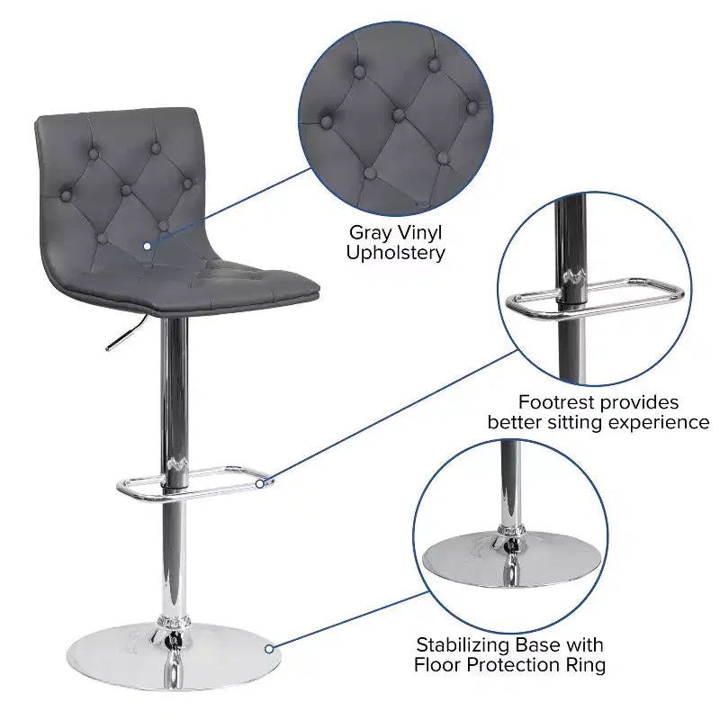 Emma and Oliver Button Tufted Vinyl Adjustable Height Barstool with Chrome Base