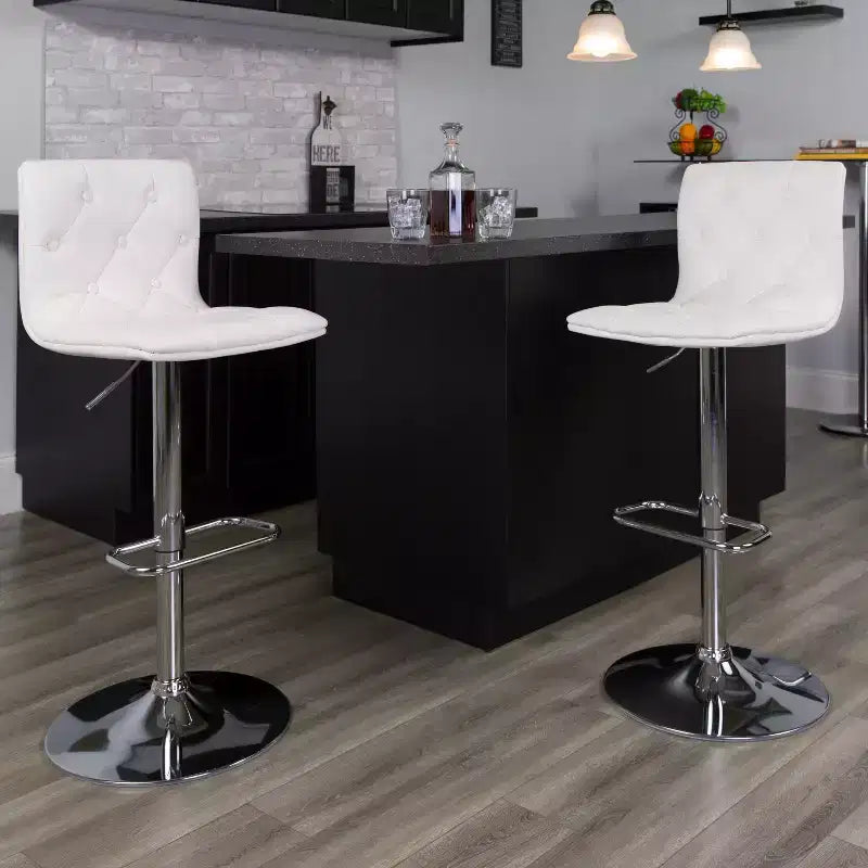 Emma and Oliver Button Tufted Vinyl Adjustable Height Barstool with Chrome Base