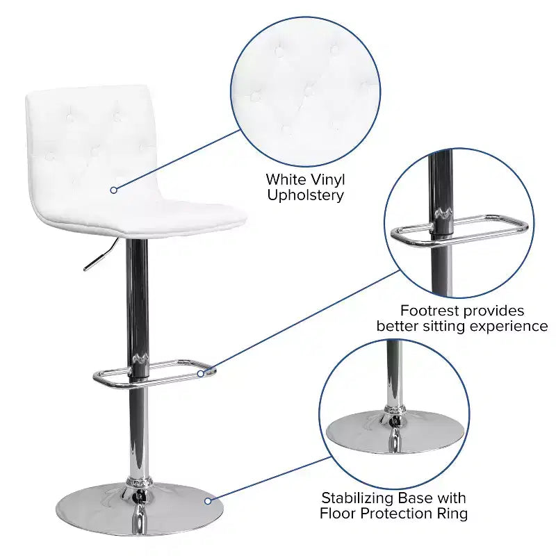 Emma and Oliver Button Tufted Vinyl Adjustable Height Barstool with Chrome Base