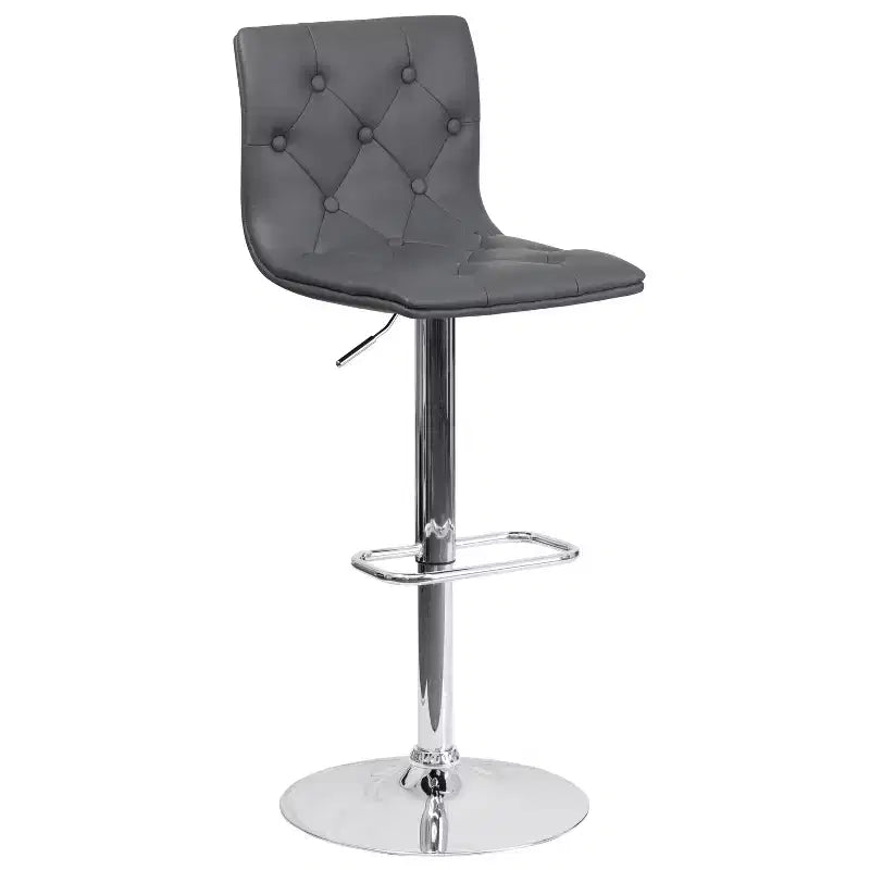 Tabouret de bar Emma et Oliver en vinyle capitonné, réglable en hauteur, avec base chromée