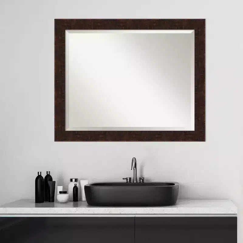 William Narrow Framed Bathroom Vanity Wall Mirror Bronze - Amanti Art
