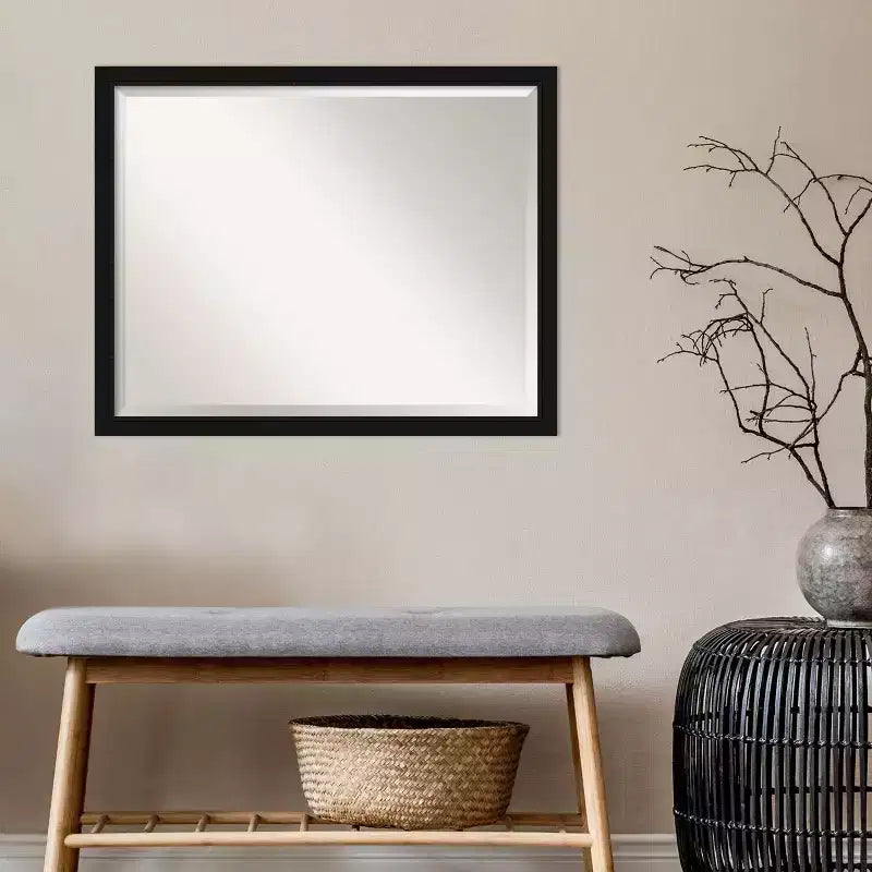 Avon Narrow Framed Bathroom Vanity Wall Mirror Black - Amanti Art