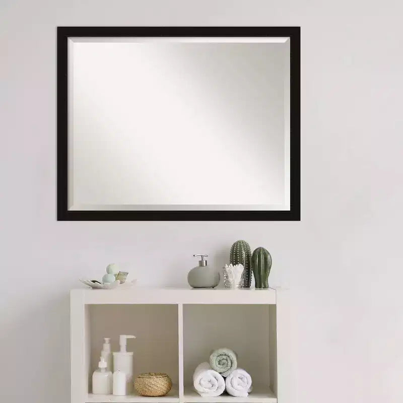 Avon Narrow Framed Bathroom Vanity Wall Mirror Black - Amanti Art
