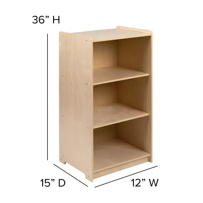 Flash Furniture Wooden 3 Section School Classroom Storage Cabinet for Commercial or Home Use - Safe, Kid Friendly Design - 36H (Natural)