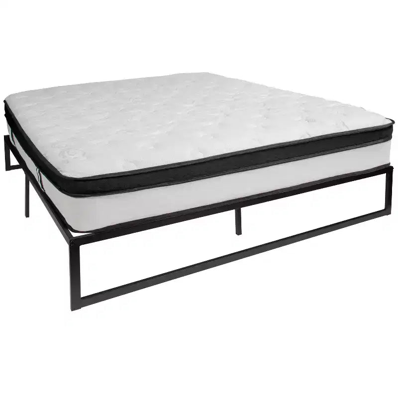 Flash Furniture 14 Inch Metal Platform Bed Frame with 12 Inch Memory Foam Pocket Spring Mattress in a Box (No Box Spring Required)