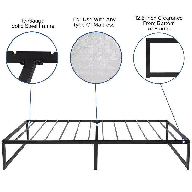 Flash Furniture 14 Inch Metal Platform Bed Frame with 12 Inch Memory Foam Pocket Spring Mattress in a Box (No Box Spring Required)