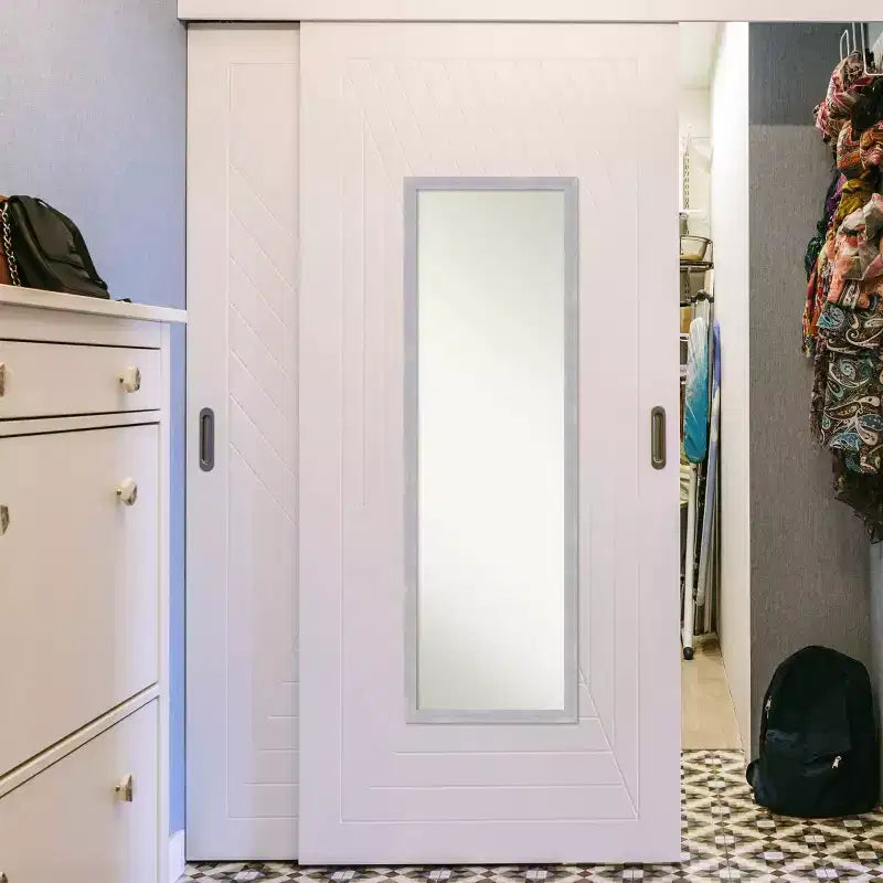 Brace Brushed Framed Full Length on the Door Mirror - Amanti Art