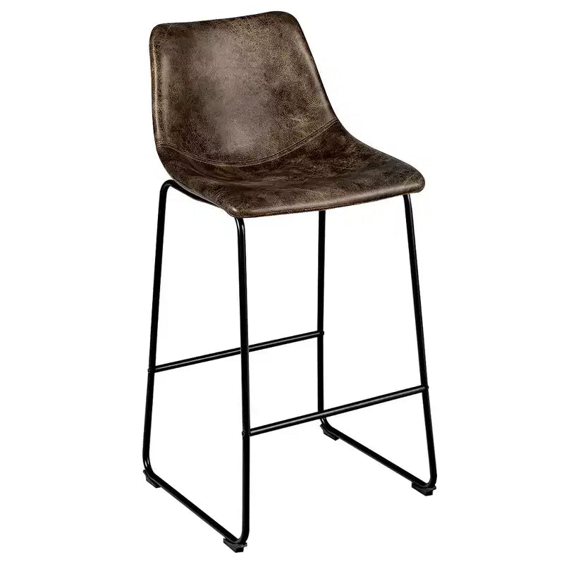 Costway Set of 2 Bar Stool Faux Suede Upholstered Kitchen Dining Chair w/Metal Legs Grey\Brown