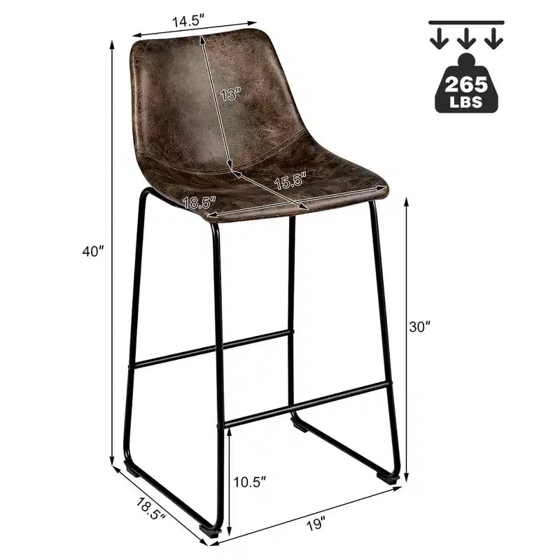 Costway Set of 2 Bar Stool Faux Suede Upholstered Kitchen Dining Chair w/Metal Legs Grey\Brown