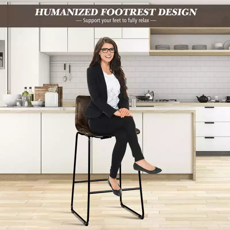 Costway Set of 2 Bar Stool Faux Suede Upholstered Kitchen Dining Chair w/Metal Legs Grey\Brown