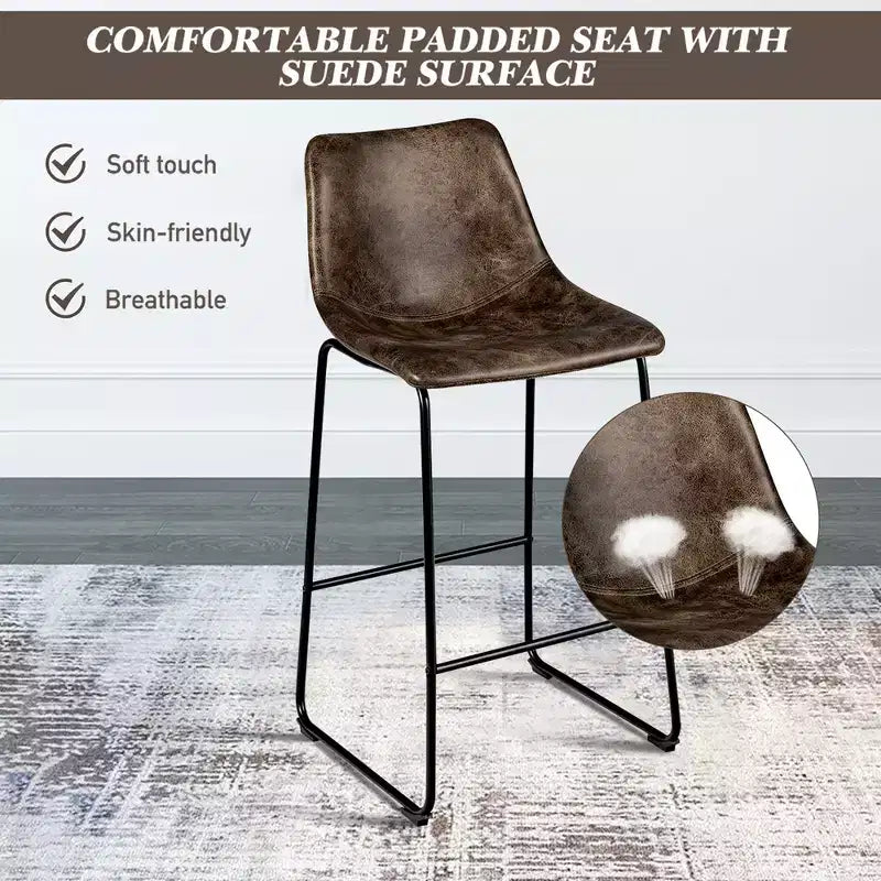 Costway Set of 2 Bar Stool Faux Suede Upholstered Kitchen Dining Chair w/Metal Legs Grey\Brown