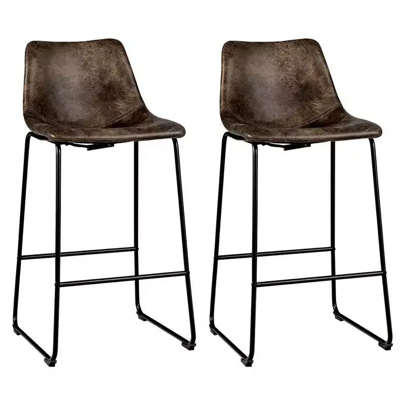 Costway Set of 2 Bar Stool Faux Suede Upholstered Kitchen Dining Chair w/Metal Legs Grey\Brown