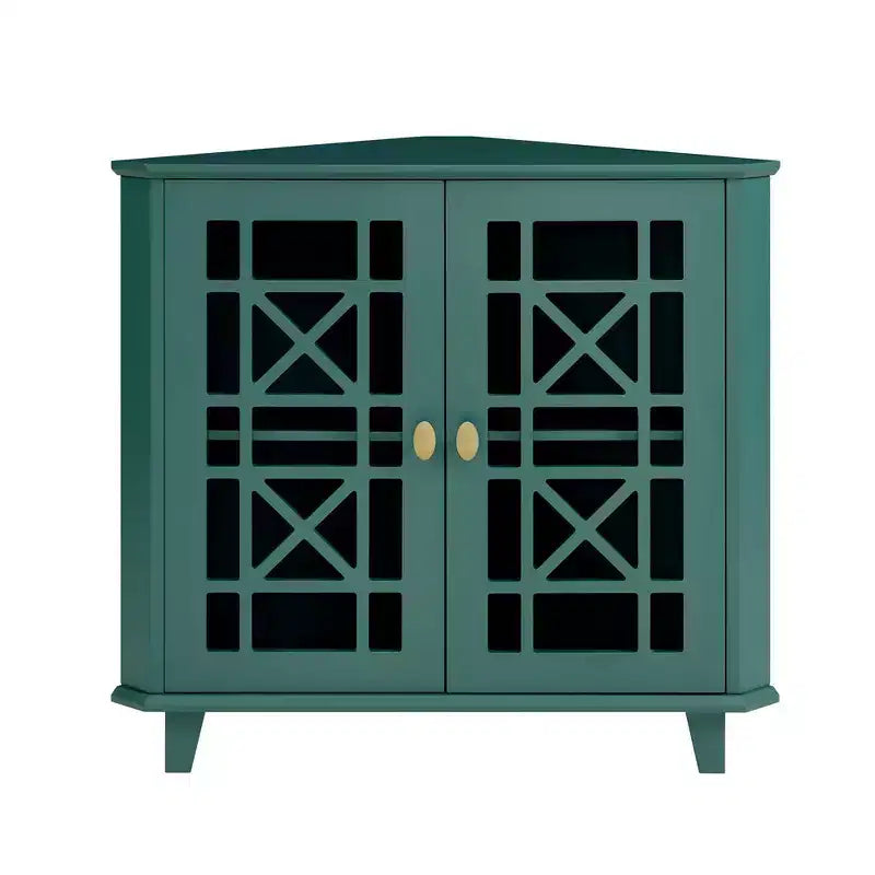 2 Door Corner Accent Cabinet with Fretwork Doors - Saracina Home