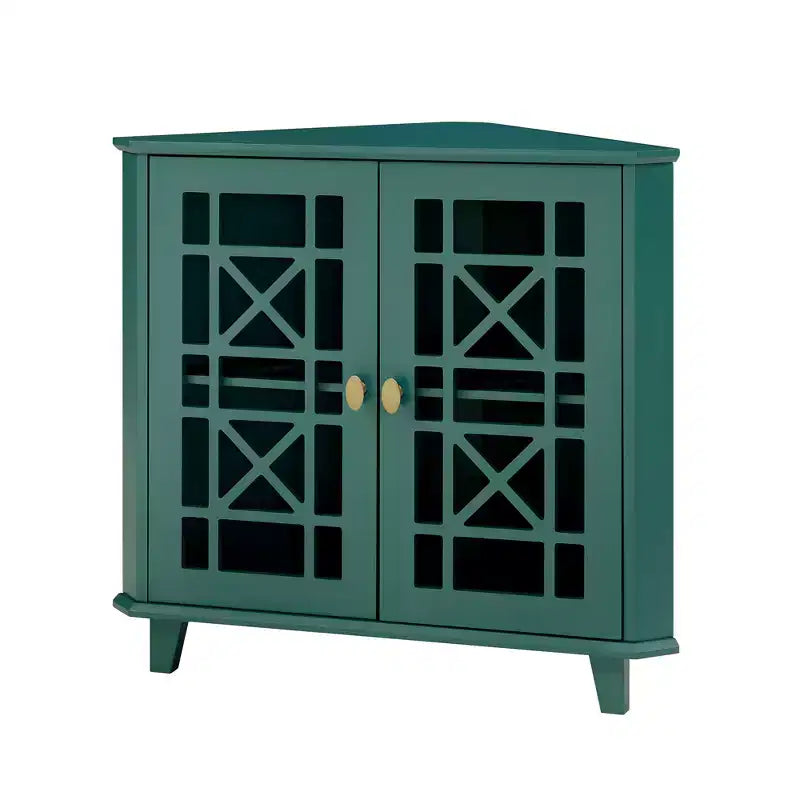 2 Door Corner Accent Cabinet with Fretwork Doors - Saracina Home