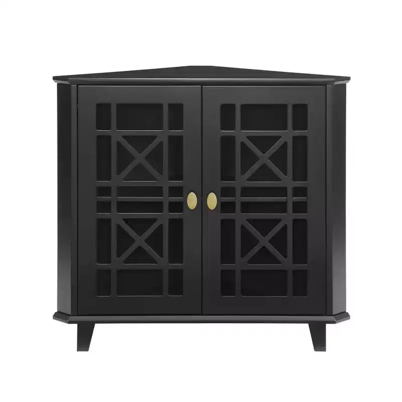 2 Door Corner Accent Cabinet with Fretwork Doors - Saracina Home