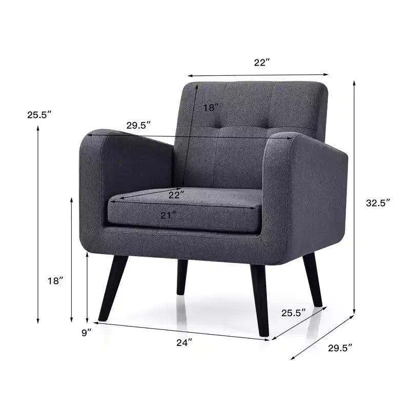 Costway Mid Century Accent Chair Fabric Arm Chair Single Sofa w/Rubber Wood Legs Blue\Grey