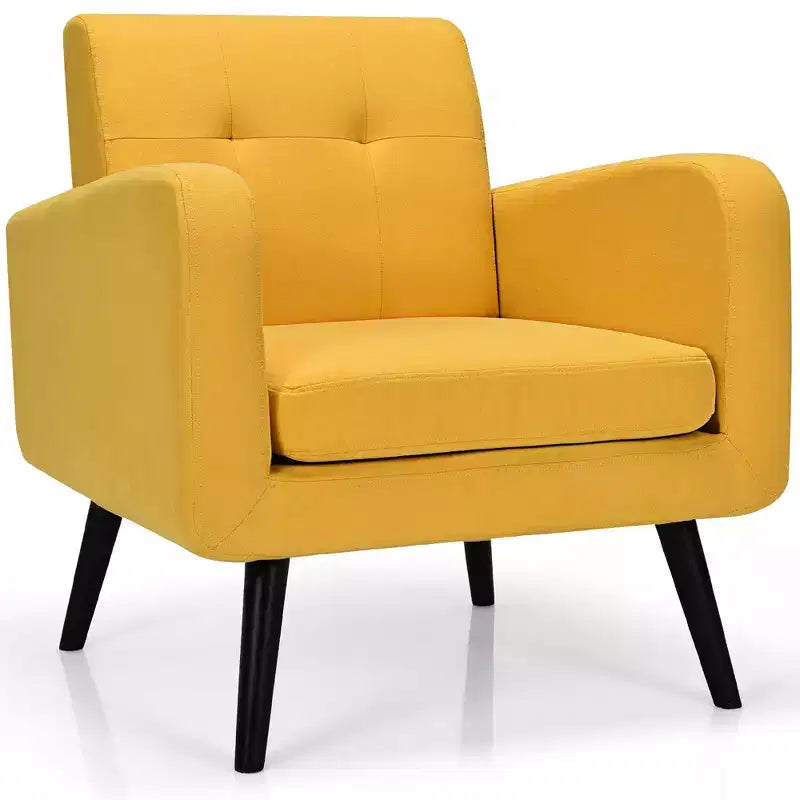 Costway Fauteuil d'appoint du milieu du siècle, fauteuil en tissu, canapé individuel avec pieds en bois d'hévéa Bleu/Gris