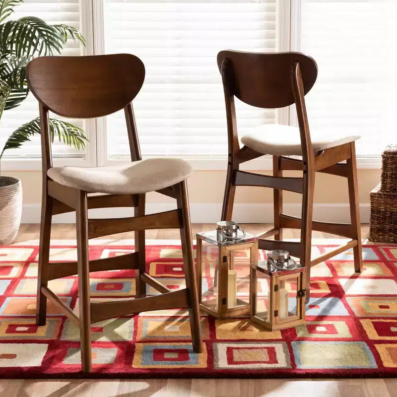 2pc Katya Fabric Upholstered and Wood Counter Height Barstool Set - Baxton Studio