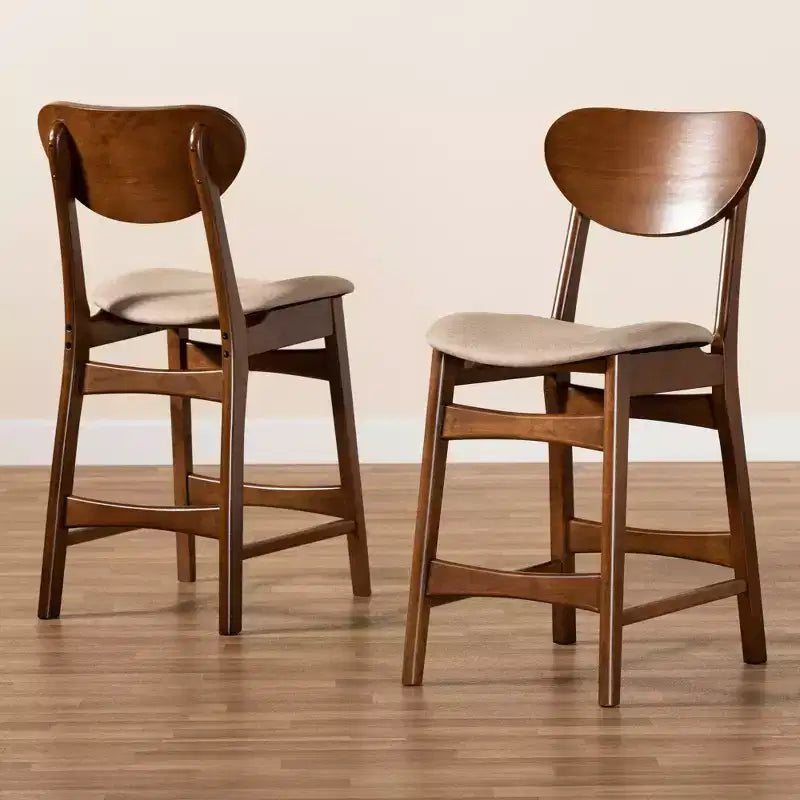 2pc Katya Fabric Upholstered and Wood Counter Height Barstool Set - Baxton Studio