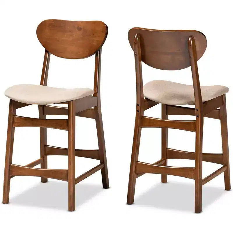 2pc Katya Fabric Upholstered and Wood Counter Height Barstool Set - Baxton Studio