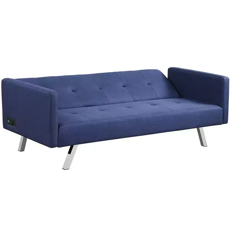 Costway Convertible Futon Sofa Bed Folding Recliner w/USB Ports&Power Strip Grey\Blue