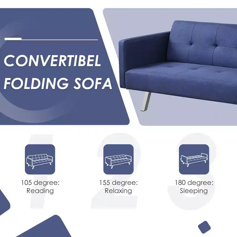 Costway Convertible Futon Sofa Bed Folding Recliner w/USB Ports&Power Strip Grey\Blue