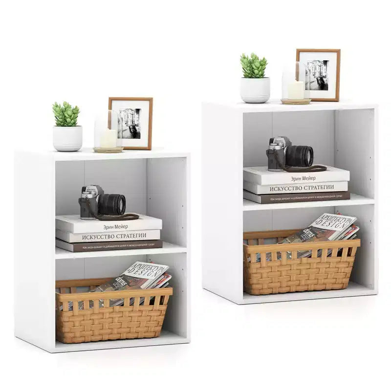 Costway 2PCS 2 Tier Open Shelf Night Stand End Table Sofa Side Storage Display White