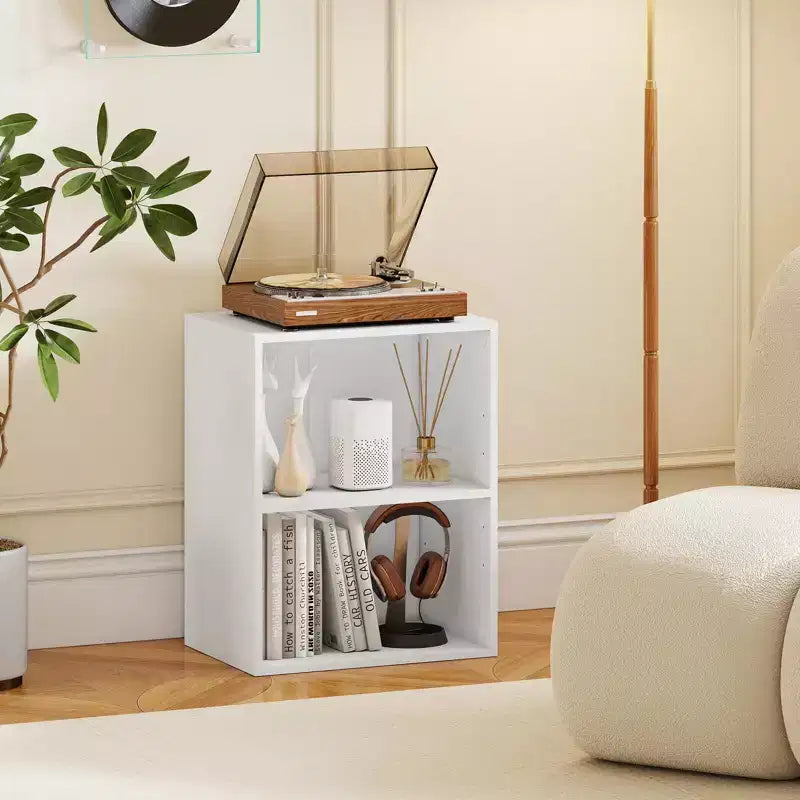 Costway 2PCS 2 Tier Open Shelf Night Stand End Table Sofa Side Storage Display White