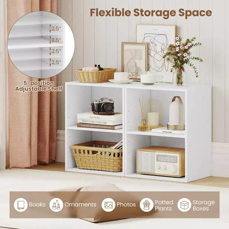 Costway 2PCS 2 Tier Open Shelf Night Stand End Table Sofa Side Storage Display White