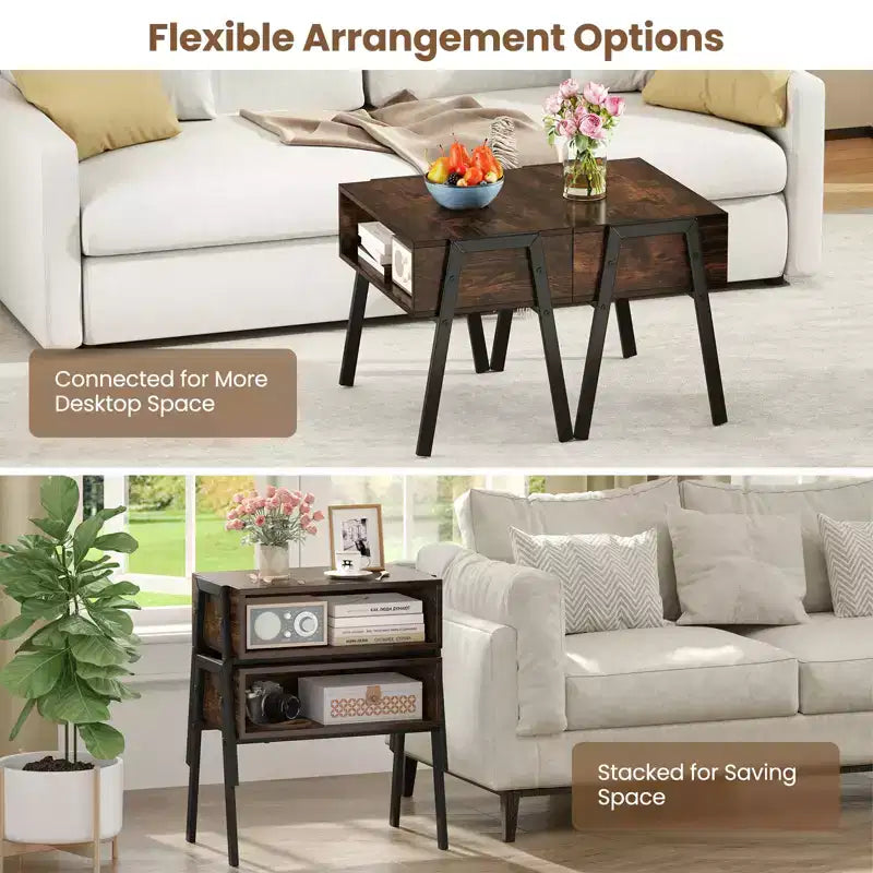 Costway Nightstand Set of 2 Stackable End Tables with Storage Compartment