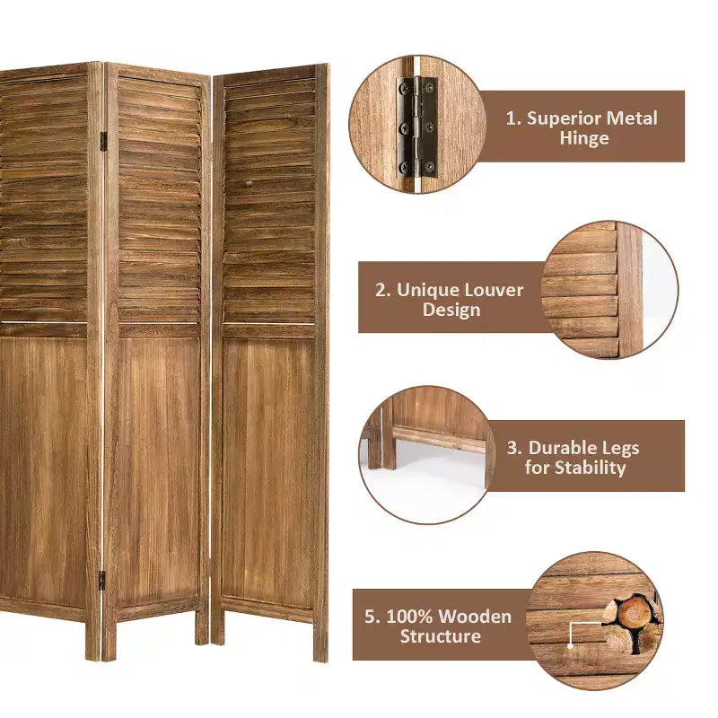 Costway 4 Panel Folding Privacy Room Divider Screen Home Furniture 5.6 Ft Tall Brown