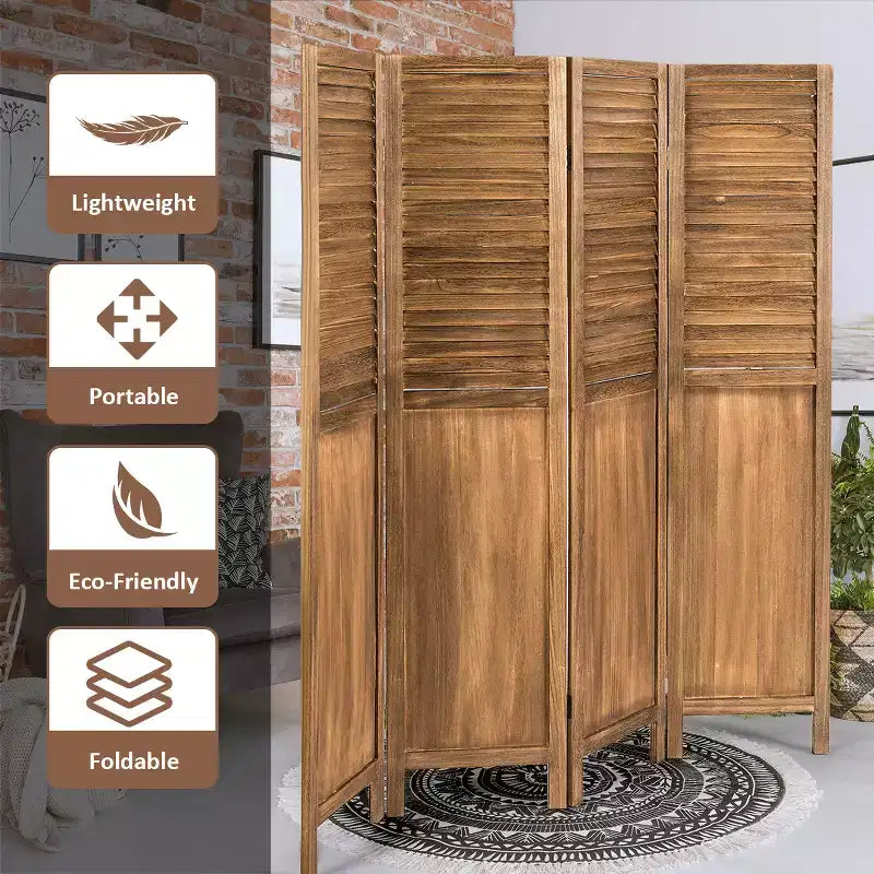 Costway 4 Panel Folding Privacy Room Divider Screen Home Furniture 5.6 Ft Tall Brown