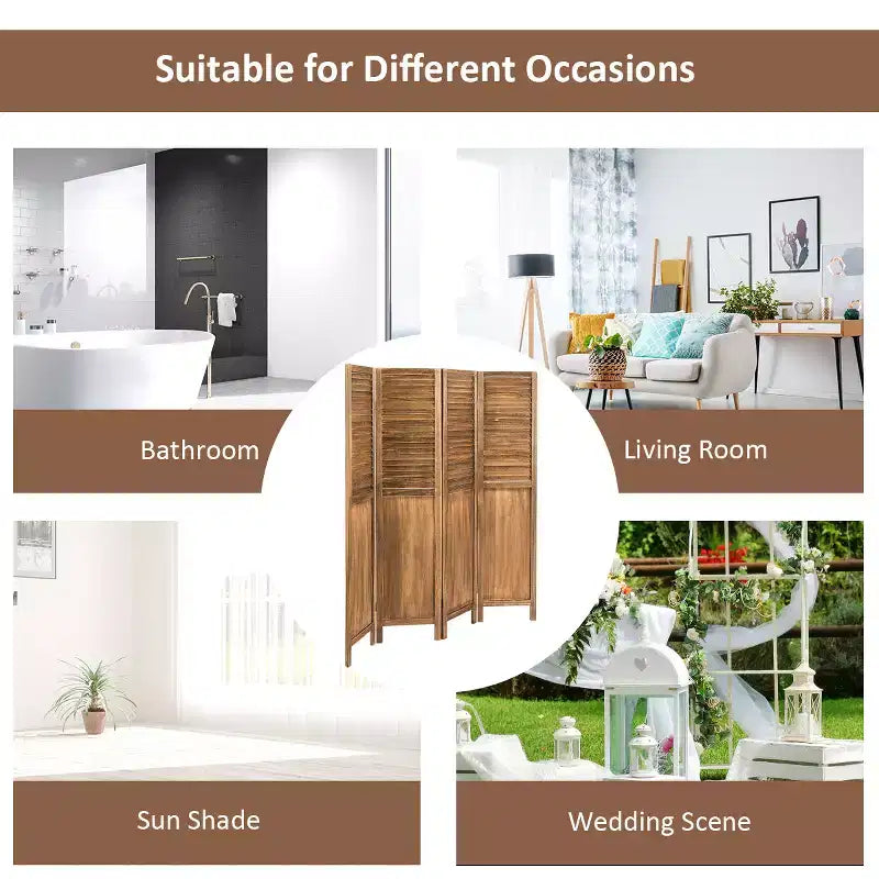 Costway 4 Panel Folding Privacy Room Divider Screen Home Furniture 5.6 Ft Tall Brown