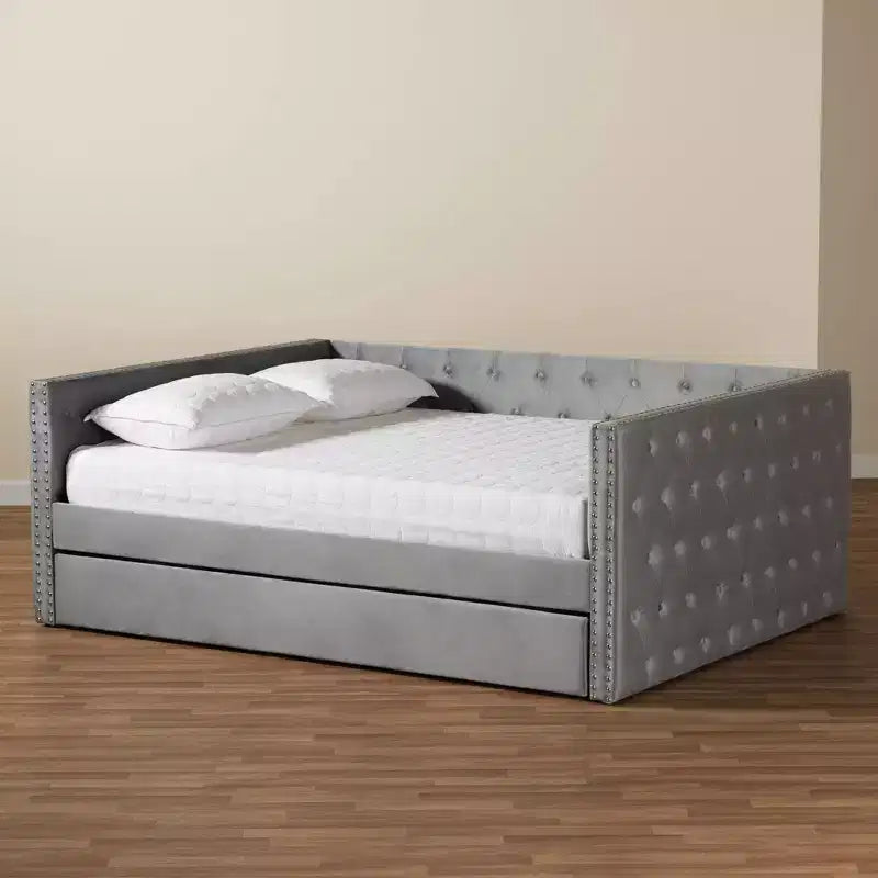 Larkin Velvet Fabric Upholstered Daybed with Trundle - Baxton Studio