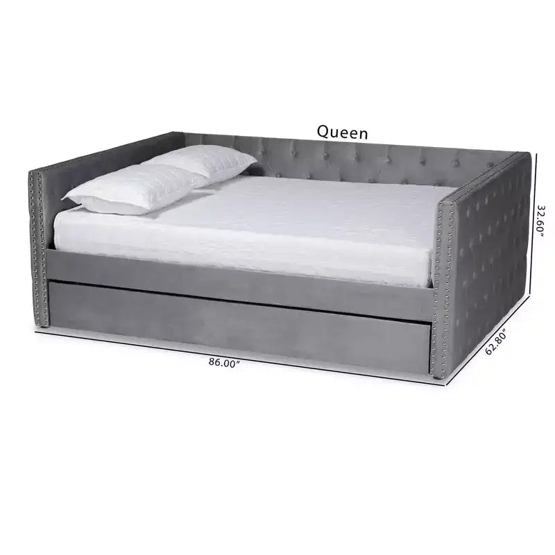 Larkin Velvet Fabric Upholstered Daybed with Trundle - Baxton Studio