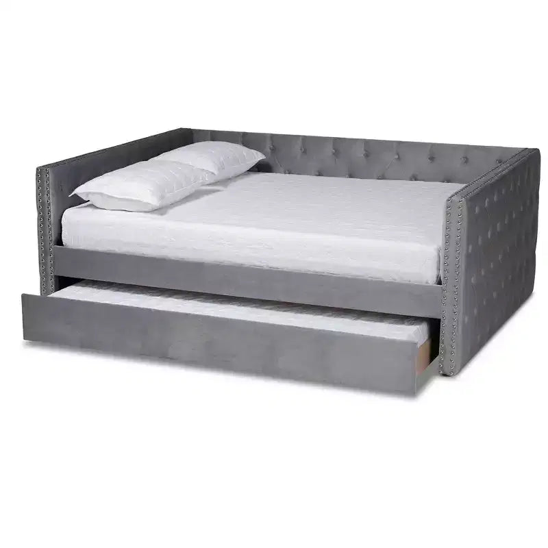 Larkin Velvet Fabric Upholstered Daybed with Trundle - Baxton Studio