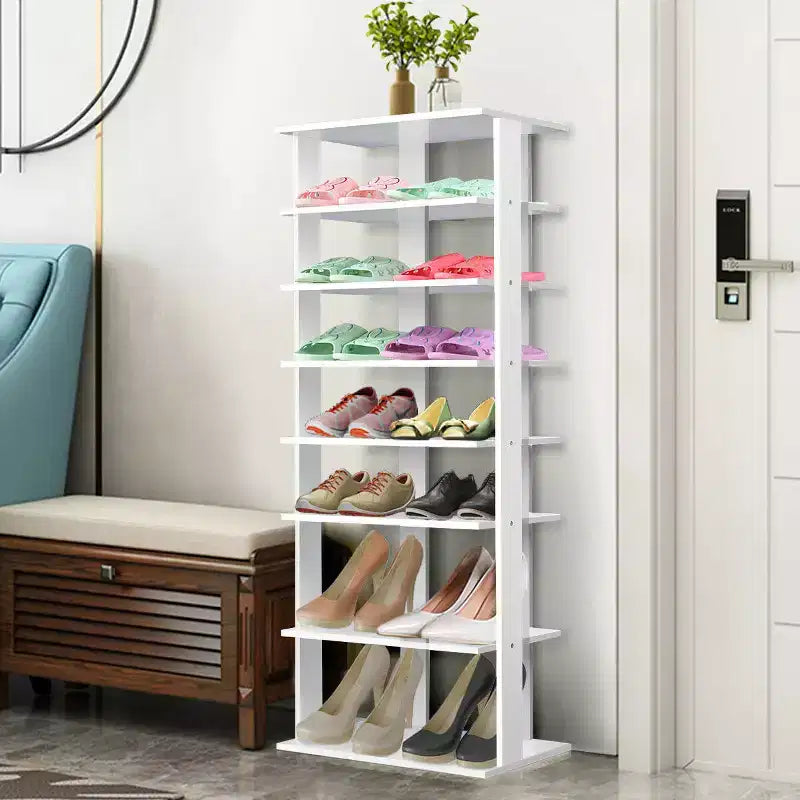 Costway Patented Wooden Shoes Storage Stand 7 Tiers Big Shoe Rack Organizer Multi-Shoe Rack