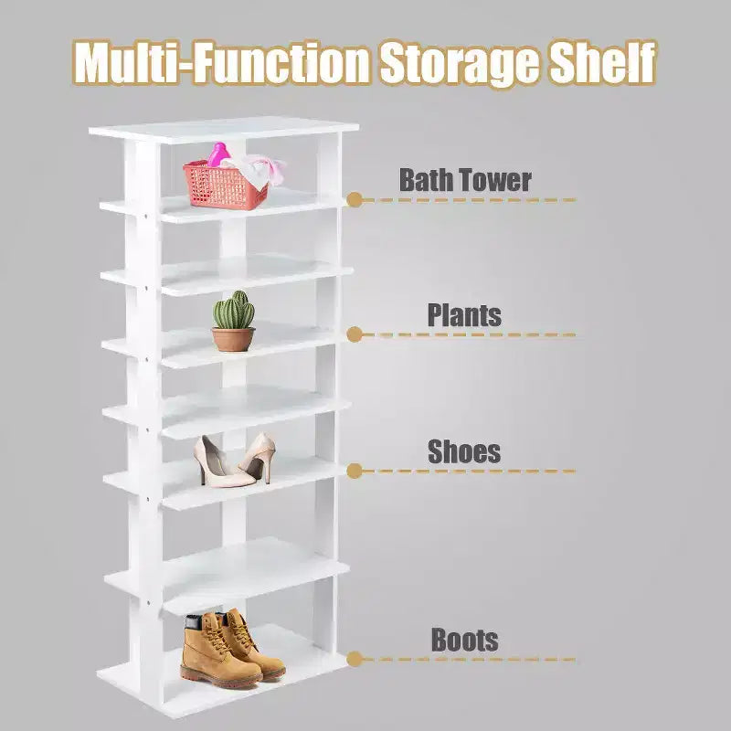 Costway Patented Wooden Shoes Storage Stand 7 Tiers Big Shoe Rack Organizer Multi-Shoe Rack