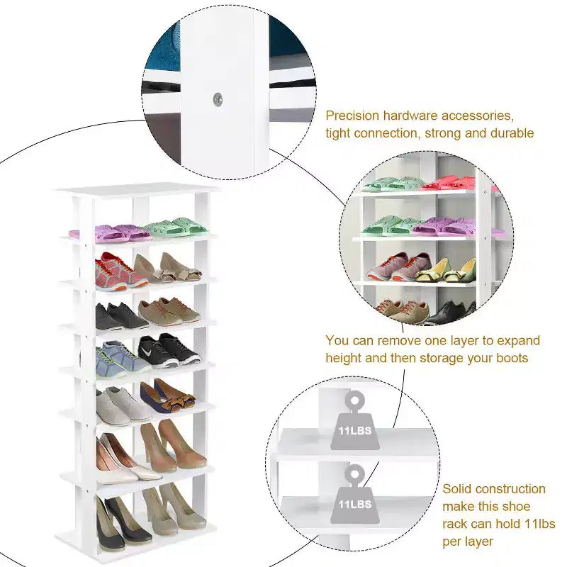 Costway Patented Wooden Shoes Storage Stand 7 Tiers Big Shoe Rack Organizer Multi-Shoe Rack