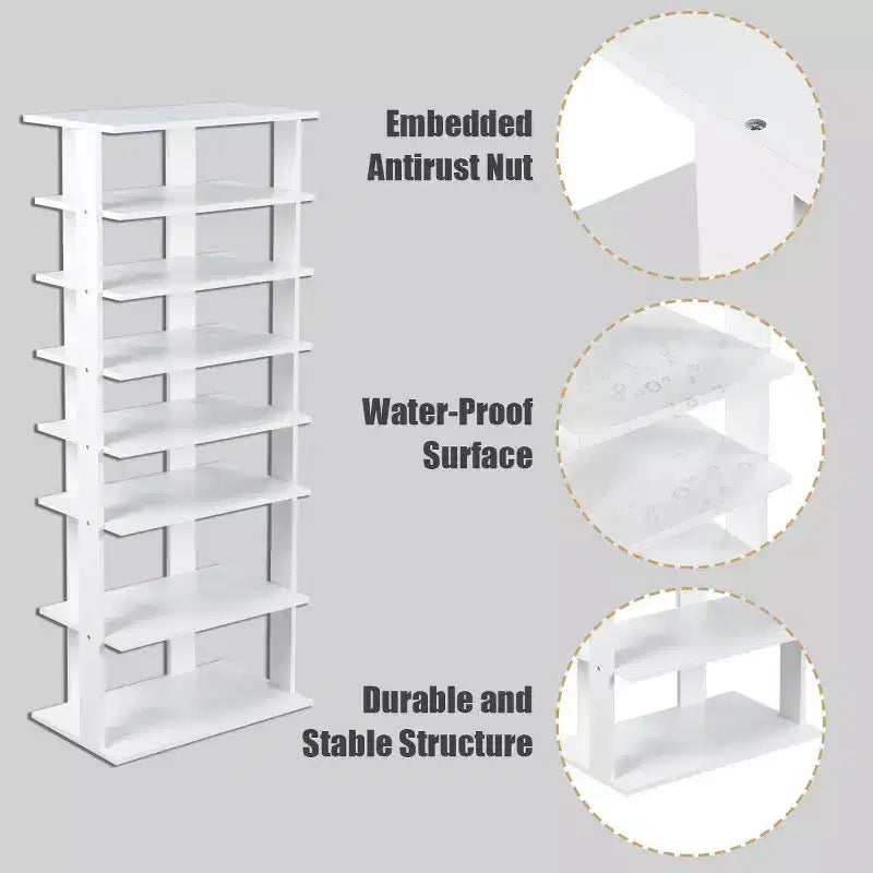 Costway Patented Wooden Shoes Storage Stand 7 Tiers Big Shoe Rack Organizer Multi-Shoe Rack