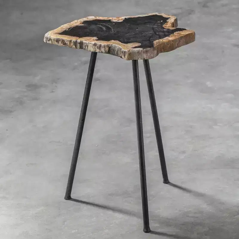 Uttermost Modern Rustic Iron Accent Table 16 Wide Aged Black Natural Wood Tabletop for Living Room Bedroom Bedside Entryway House