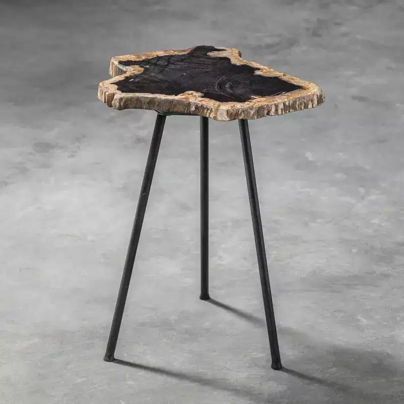 Uttermost Modern Rustic Iron Accent Table 16 Wide Aged Black Natural Wood Tabletop for Living Room Bedroom Bedside Entryway House