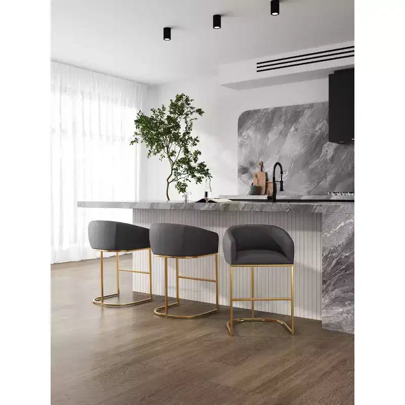 Set of 3 Louvre Upholstered Stainless Steel Counter Height Barstools - Manhattan Comfort